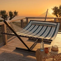 Outsunny Cama Rede com Suporte Portátil Almofada Removível Barras Estabilizadoras Exterior 353x94x115 cm Verde(m-16)