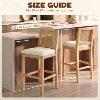 HOMCOM Lot de 2 Tabourets de Bar, Chaises de Bar avec Dossier Effet Rotin, Assise Rembourrée en Chenille de 66H cm, Crème(m-8)