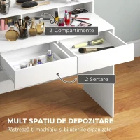 HOMCOM Masă de Machiaj cu Oglindă și 10 Lumini LED Reglabile, 2 Sertare și 3 Compartimente, 80x40x135 cm, Alb(m-5)