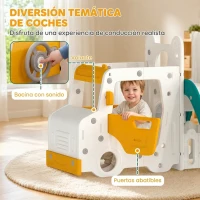 AIYAPLAY Columpio y Tobogán Parque Infantil 7 en 1 Tema de Coche Tobogán Largo Volante con Claxon Almacenaje 1-4 Años Blanco(m-5)