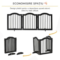PawHut Barieră Pliabilă pentru Câini din Lemn, 3 Secțiuni, 154,5x29,5x61 cm, Negru(m-5)