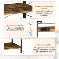 HOMCOM Raft de bucătărie cu priză multiplă pentru microunde, cu rafturi și coș din plasă, 90x42x130cm, maro(m-11)