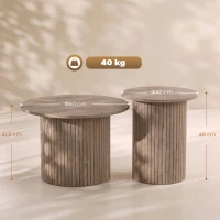 HOMCOM Lot de 2 Tables Basses Rondes en Bois, Table d'Appoint Moderne avec Base en Colonne Cannelée, Effet Bois Café Vieilli(m-3)