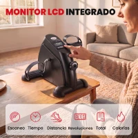 HOMCOM Minibicicleta Estática Pedalier de Metal Aparato de Ejercicios 2 en 1 Brazos y Piernas Resistencia Ajustable Pantalla LCD para los Amantes del Fitness en Casa u Oficina 35x40x31cm(m-5)
