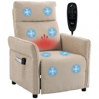 HOMCOM Massagesessel mit Wärme, Push-Back-Neigung 135°, Fußstütze, verstellbare Armlehnen und 2 Taschen, Beige(m-8)