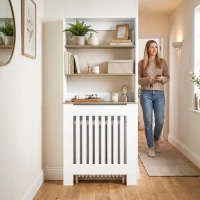 HOMCOM Copritermosifoni a Doghe a 3 Ripiani, Copri Termosifone Moderno in MDF per Soggiorno, 78x19x165 cm, Bianco(m-8)