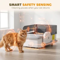 PawHut Self Cleaning Cat Litter Tray, Open-Top Automatic Litter Box with APP Control, Clumping Rake, 10L Waste Bin(m-5)