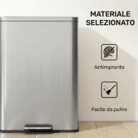 HOMCOM Pattumiera Rettangolare a Pedale 20L in Metallo con Secchio Interno Rimovibile, Chiusura Ammortizzata, Argento(m-6)