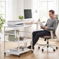 HOMCOM Soporte para Impresora con Ruedas 3 Niveles y Estante Ajustable 60x50x68 cmBlanco(m-8)