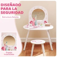 AIYAPLAY Tocador Infantil con Taburete y Espejo Tocador para Niñas con Dibujos de Corazones para Niños y Niñas de 3-6 Años Blanco(m-6)