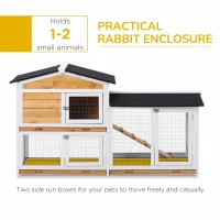 PawHut Rabbit Hutch Guinea Pig Hutch Wooden House with Run, 2 Tier Pet Cage Outdoor with No-leak Plastic Trays, 157.4 x 53 x 93.5cm, Yellow(m-5)