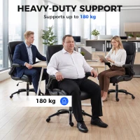 HOMCOM Office Chair, 180kg Heavy Duty PU Leather Computer Desk Chair with Flip-Up Armrests, Wide Seat, Spring Cushion, Black(m-4)