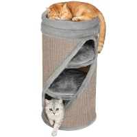 PawHut Kattenkrabton 75 cm hoog, Ø 35 cm, 4 niveaus, met 3 schuilplaatsen, afneembaar wasbaar pluche bed en sisal kraboppervlak(m-15)