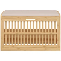 HOMCOM Schuhbank mit Sitzfläche, Bambus Schuhregal mit belüftete Kippaufbewahrung Verstellbare Ablage Sitzkissen 80 x 30 x 48cm(m-12)