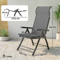 Outsunny Conjunto de 2 Cadeiras Dobráveis Reclináveis de Jardim Exterior com Encosto Alto Ajustável em 5 Posições Apoio para Pés Cinza Escuro(m-3)