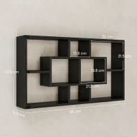 HOMCOM Etajeră de Perete cu 8 Compartimente, 85 x 14,5 x 47,5 cm, Lemn, Negru(m-3)