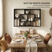 HOMCOM Etajeră de Perete cu 8 Compartimente, 85 x 14,5 x 47,5 cm, Lemn, Negru(m-9)