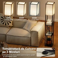 HOMCOM Lampă de Podea cu Rafturi, Lumină Ajustabilă, Comutator cu Pedală și Porturi USB, Negru(m-5)