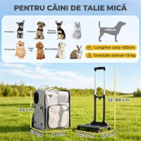 PawHut Transportor pentru Câini Și Pisici cu Roți, Mâner Telescopic, 2 Ferestre din Plasă, până la 5 kg, Gri(m-3)