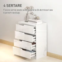 HOMCOM Comodă modernă și minimalistă cu 4 sertare din lemn, 60x40x85 cm, Alb Lucios(m-4)
