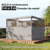 Outsunny 4 Paredes Laterales para Cenador 3x3 m Laterales de Carpa con 8 Ventanas Protección UV 30+ Impermeable Gris Claro(m-3)