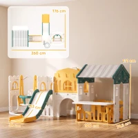 AIYAPLAY Ensemble Toboggan et Balançoire 11 en 1 Enfants, Aire de Jeux Intérieure, Maisonnette, Panier de Basket, 1-4 Ans, Jaune(m-3)