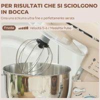 HOMCOM Impastatrice Planetaria da 4.5L a 6 Velocità in Acciaio Inox, Plastica e Alluminio, 35x22x29 cm, Beige e Argento(m-7)