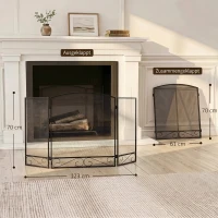 HOMCOM Kaminschutzgitter, faltbarer 3-teiliger Funkenschutz aus Metall für Wohn- und Schlafzimmer, 123 x 70 cm, Schwarz(m-3)