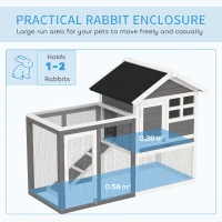 PawHut Rabbit Hutch Outdoor Wooden Guinea Pig Hutch Rabbit Run Bunny Cage Small Animal Cage Pull-Out Tray, Grey, 124 x 63 x 93 cm(m-4)