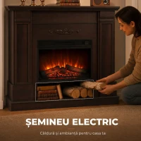 HOMCOM Șemineu electric de podea/încastrabil, 1800 W, cu ramă, raft pentru TV de până la 55", efect de flacără 3D și timer, maro(m-5)