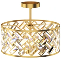 HOMCOM Plafonnier en Cristal Moderne Rond, Lustre Plafonnier avec Abat-jour, 3 Ampoules E14, Ø 39 x 34 cm, Doré(m-1)