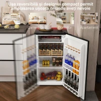 HOMCOM Mini Frigider 91L MonoPortă Reversibil cu Congelator și Temperatură Reglabilă, Negru(m-7)