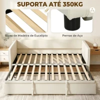 HOMCOM Estrutura de Cama Ninho 2 em 1 Extraível com Cabeceira Estofada, Bege, para Colchões de 90x190 cm(m-7)