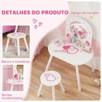 AIYAPLAY Penteadeira Infantil com Banco e Espelho, para Meninas, com Desenhos de Corações, para Crianças de 3-6 Anos, Branca(m-5)