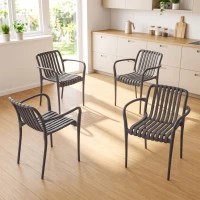 Outsunny Gartenstühle 4er Set Stapelbare Terrassenstühle mit Lamelldesign Armlehnen, Ergonomisch Dunkelgrau(m-2)
