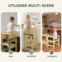AIYAPLAY Turn Montessori pentru Copii 2-5 Ani cu Tablă și Măsuță, din Lemn, 57x39x93 cm, culoare Lemn(m-6)