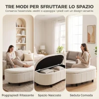 HOMCOM Panca Contenitore Semicircolare in Ciniglia 118x45x44cm, Seduta Imbottita 2 Posti, Coperchio Sollevabile, Crema(m-4)