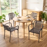 Outsunny Gartenstühle 4er Set Stapelbare Terrassenstühle mit Lamelldesign Armlehnen, Ergonomisch Dunkelgrau(m-9)