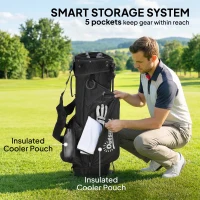 Outsunny Golf Stand Bag 6 Way Full-Length Dividers, Waterproof Golf Bag with 5 Pockets, Black(m-6)