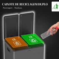 HOMCOM Caixote do Lixo de Cozinha em Aço Inoxidável com 2 Compartimentos 2x15L, Pedal, Tampas de Fecho Suave e Baldes Amovíveis - Preto(m-4)