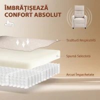 HOMCOM Fotoliu Masaj Reclinabil Manual din Material Textil Tip In cu Telecomandă, Crem(m-6)