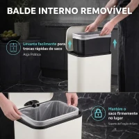 HOMCOM Caixote do Lixo de Cozinha 20 L em Aço Galvanizado com Tampa de Fecho Suave, Pedal, Balde Interior Amovível e Acabamento Anti-impressões Digitais Creme(m-5)
