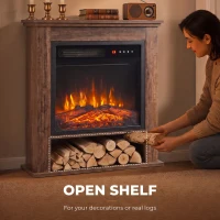 HOMCOM Electric Fireplace Suite with Shelf, 25" 1800W Electric Fire and Surround with LED Flame, 5 Brightness, Remote, Oak(m-5)