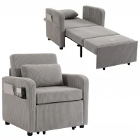 HOMCOM Schlafsessel für 1 Person, 3-in-1, Leinenoptik, verstellbare Rückenlehne, abnehmbares Kissen, für Wohnzimmer, Schlafzimmer, Grau(m-8)