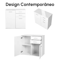 HOMCOM Armário Aparador Multiuso com Portas e Gavetas Amplo Espaço de Armazenamento para Sala de Estar 71x35x76cm Branco(m-10)