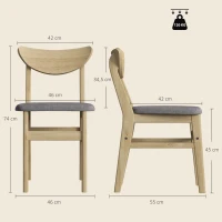 HOMCOM Lot de 2 Chaises de Salle à Manger, Chaises Cuisine, Assise Rembourrées en Lin, Dossier Incurvé, Gris et Bois Naturel(m-3)