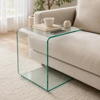 HOMCOM Tavolino in Vetro Temperato Moderno da Salotto con Design Monoblocco, 50x40x45 cm, Trasparente(m-9)