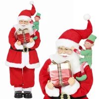 HOMCOM 4ft Singing Dancing Santa Claus, Standing Christmas Animated Santa Figure with Elf, Gift Box, Sound/Touch Activated(m-13)