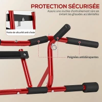 SPORTNOW Barre de Traction Porte et Pompes au Sol Sans Perçage Pull Up Bar 2 en 1 150 kg Sécurité Anti-Chute 96x45x27cm Rouge(m-6)