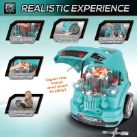 HOMCOM Kids Truck Engine Toy Set, with Horn, Light, Car Key, for Ages 3-5 Years - Teal(m-4)